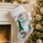 Personalised The Snowman Christmas Wishes Luxury Grey Pom Pom Christmas Stocking - Image 3