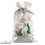 Personalised The Snowman 'Unwrap The Magic' Luxury Grey Pom Pom Christmas Sack - Image 4