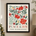 Personalised Christmas Poinsettia Design 'Peace & Joy' Black Framed Poster