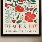 Personalised Christmas Poinsettia Design 'Peace & Joy' Black Framed Poster - Image 2