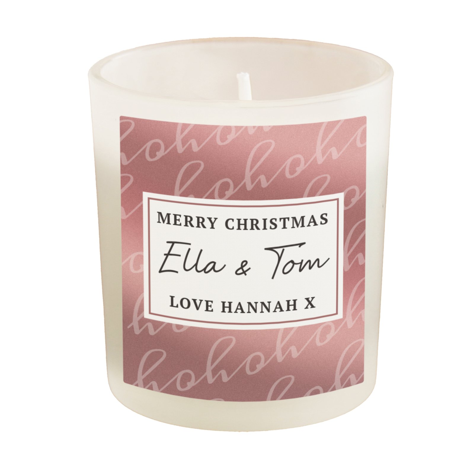 Personalised 'Ho Ho Ho' Christmas Scented Frosted Glass Jar Candle - Image 4