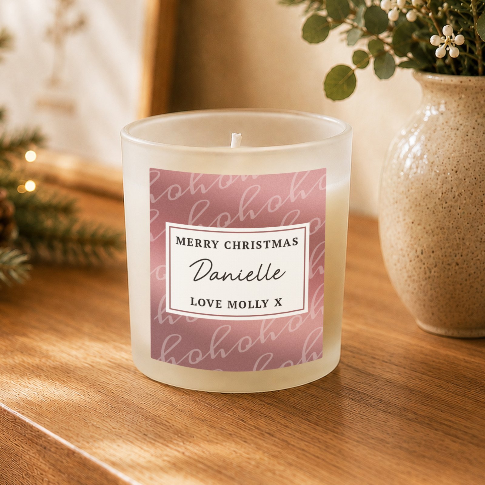 Personalised 'Ho Ho Ho' Christmas Scented Frosted Glass Jar Candle - Image 3