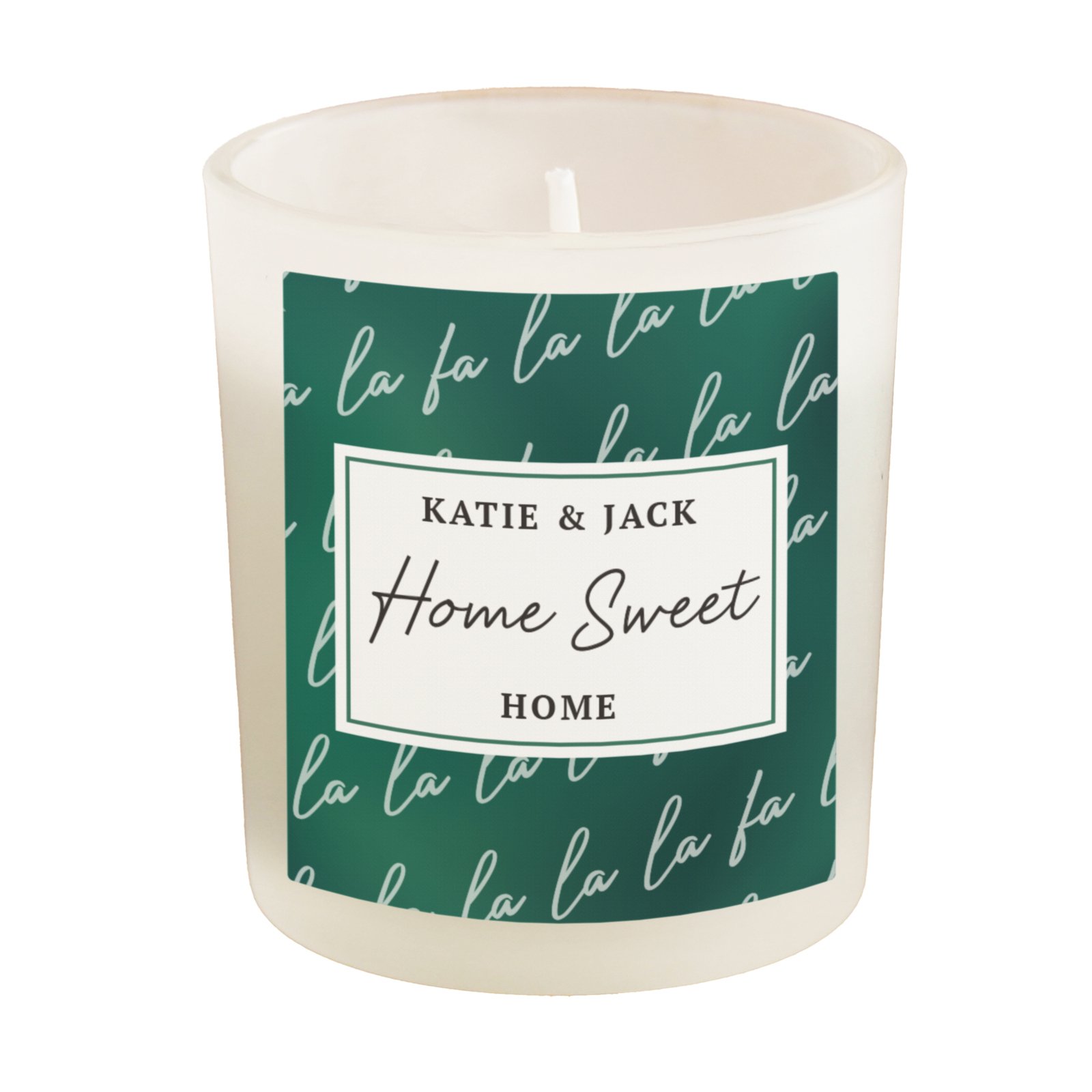 Personalised 'Fa La La' Christmas Scented Frosted Glass Jar Candle - Image 4