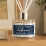 Personalised Any Message Blue Botanical Design Glass Reed Diffuser