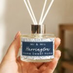 Personalised Any Message Blue Botanical Design Glass Reed Diffuser - Image 2