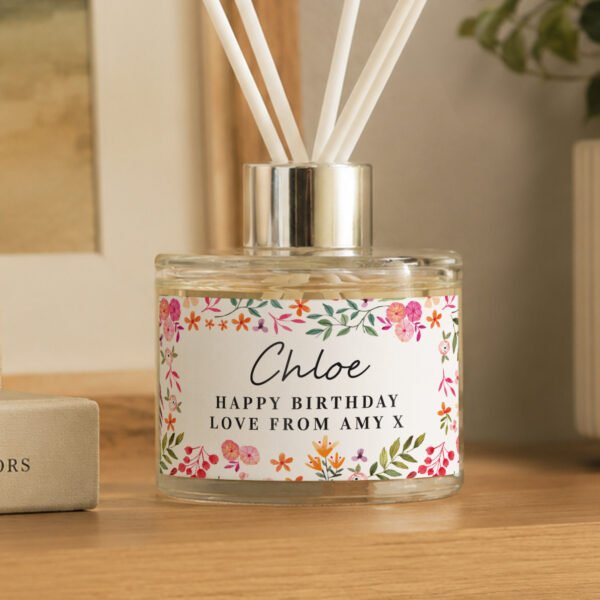 Personalised Any Message Bright Floral Design Glass Reed Diffuser