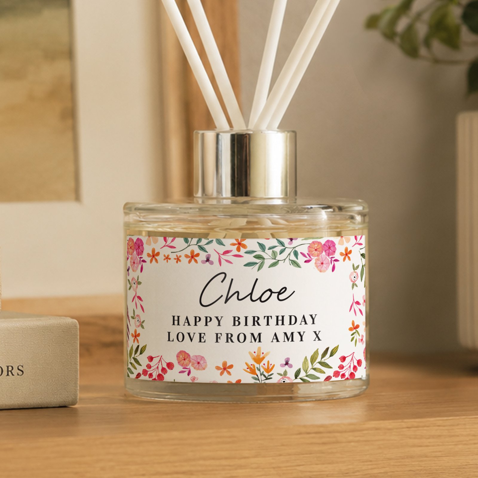 P0512AI65 Personalised Any Message Bright Floral Design Glass Reed Diffuser Personalised Any Message Bright Floral Design Glass Reed Diffuser - Image 1