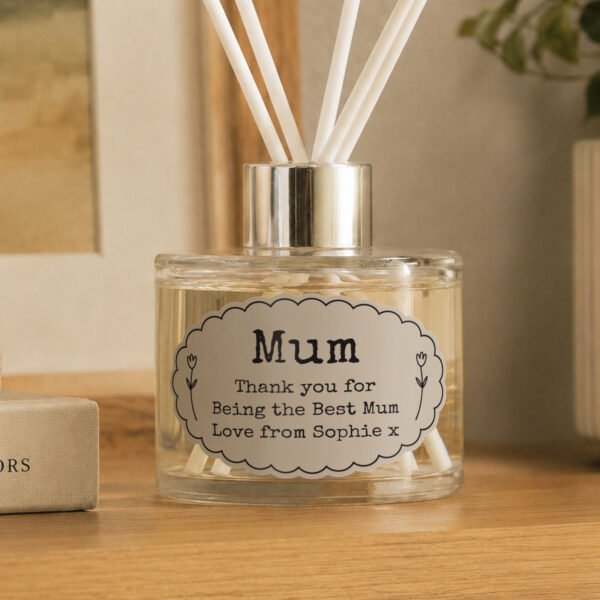 Personalised Any Message Oval Scallop Design Glass Reed Diffuser
