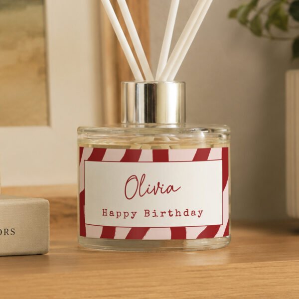 Personalised Funky Pink & Red Striped Design Glass Reed Diffuser