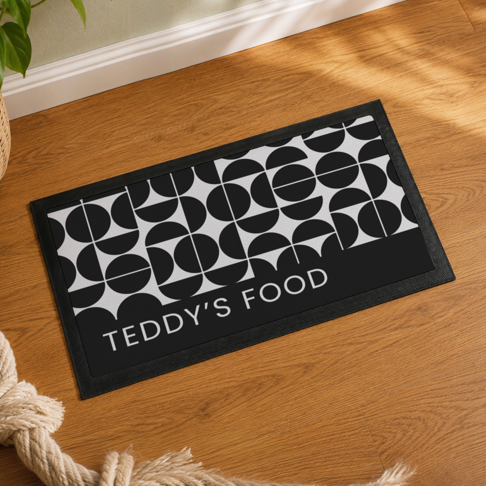 P0710L55 Personalised Black & White Abstract Design Pet Bowl Mat Personalised Black & White Abstract Design Pet Bowl Mat - Image 1