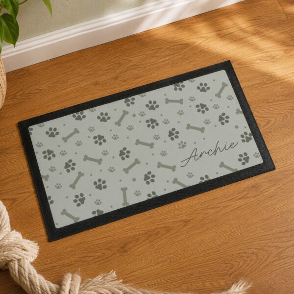 Personalised Grey Dog Icons Design Pet Bowl Mat
