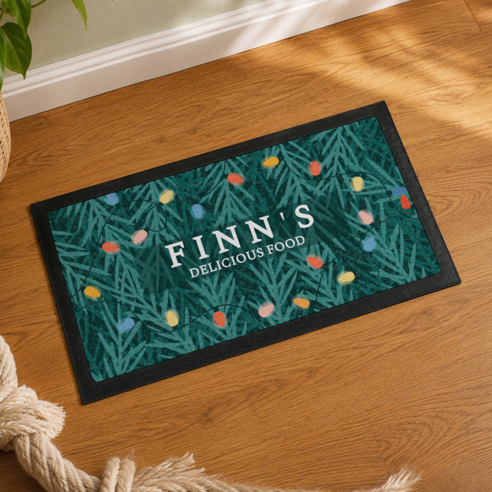 P0710L63 Personalised Christmas Fairy Lights Design Pet Bowl Mat Personalised Christmas Fairy Lights Design Pet Bowl Mat - Image 1