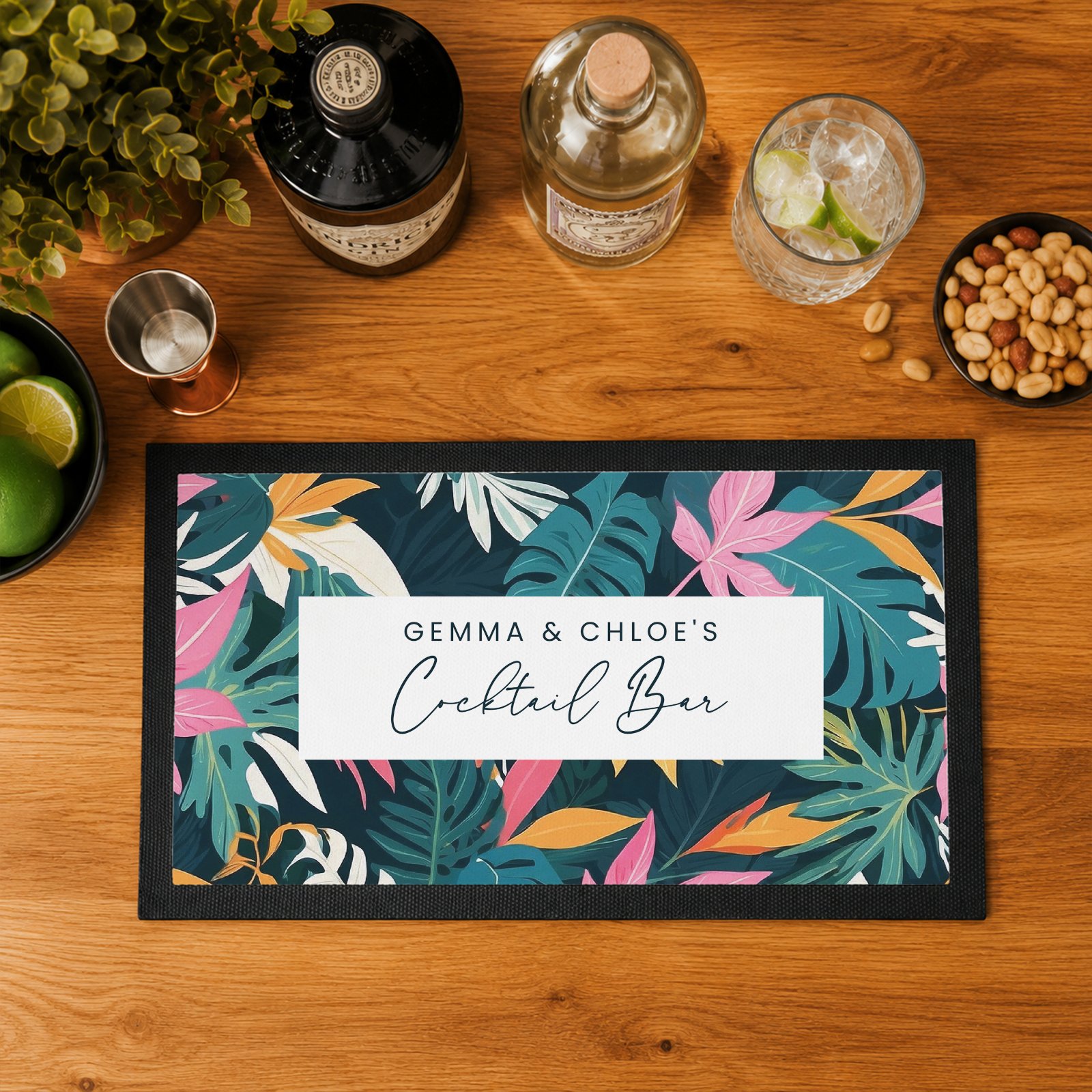 P0710L65 Personalised Tropical Themed Bar Mat Personalised Tropical Themed Bar Mat - Image 1