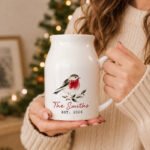 Personalised Christmas Robin Motif Design White Ceramic Jug Vase - Image 2