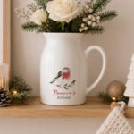 Personalised Christmas Robin Motif Design White Ceramic Jug Vase - Image 4