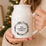 Personalised Green Christmas Wreath Design White Ceramic Jug Vase - Image 2