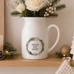 Personalised Green Christmas Wreath Design White Ceramic Jug Vase - Image 3