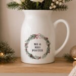 Personalised Green Christmas Wreath Design White Ceramic Jug Vase - Image 4