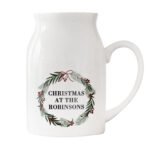 Personalised Green Christmas Wreath Design White Ceramic Jug Vase - Image 5