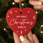 Personalised Red Christmas Ceramic Heart Decoration - Image 2