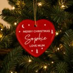 Personalised Red Christmas Ceramic Heart Decoration - Image 3