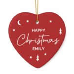 Personalised Red Christmas Ceramic Heart Decoration - Image 4
