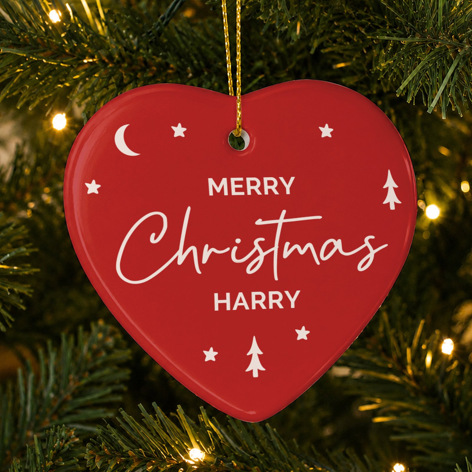 P0805P49 Personalised Red Christmas Ceramic Heart Decoration Personalised Red Christmas Ceramic Heart Decoration - Image 1