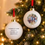Personalised Scallop Bow Design Photo Upload Ceramic Christmas Bauble - Image 2