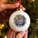 Personalised Scallop Bow Design Photo Upload Ceramic Christmas Bauble - Image 3