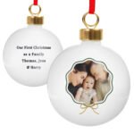 Personalised Scallop Bow Design Photo Upload Ceramic Christmas Bauble - Image 4