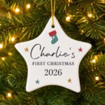 Personalised Stocking & Stars Design Hanging Ceramic Star Christmas Decoration