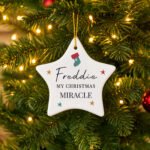 Personalised Stocking & Stars Design Hanging Ceramic Star Christmas Decoration - Image 3