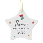 Personalised Stocking & Stars Design Hanging Ceramic Star Christmas Decoration - Image 4