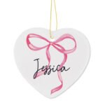 Personalised Pink Bow Motif Ceramic Heart Decoration - Image 4