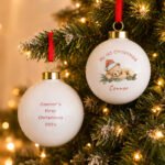 Personalised Sleepy Bear Design Ceramic Christmas Bauble - Image 2