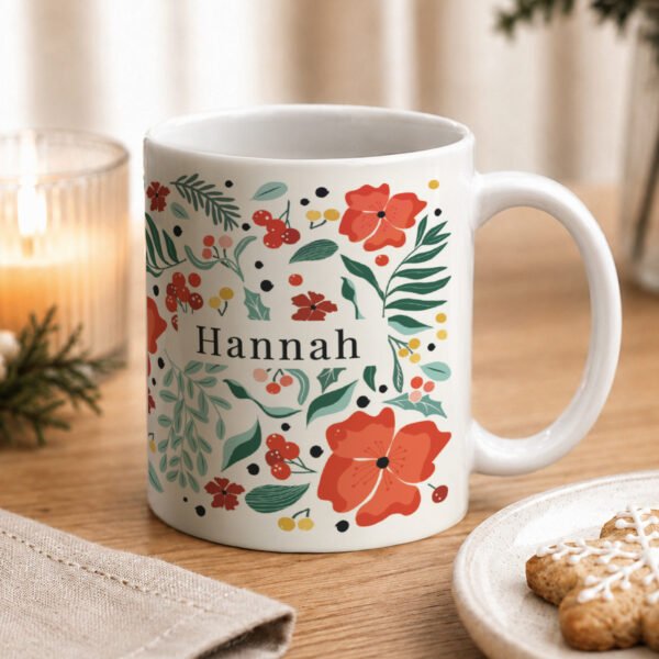 Personalised Christmas Poinsettia Design Ceramic Mug