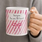 Personalised Pink Stripes & Bow Design Ceramic Mug - Image 2