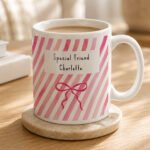 Personalised Pink Stripes & Bow Design Ceramic Mug - Image 3