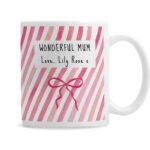 Personalised Pink Stripes & Bow Design Ceramic Mug - Image 4