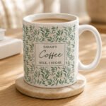 Personalised Green Leafy Pattern Ceramic Mug - Image 3