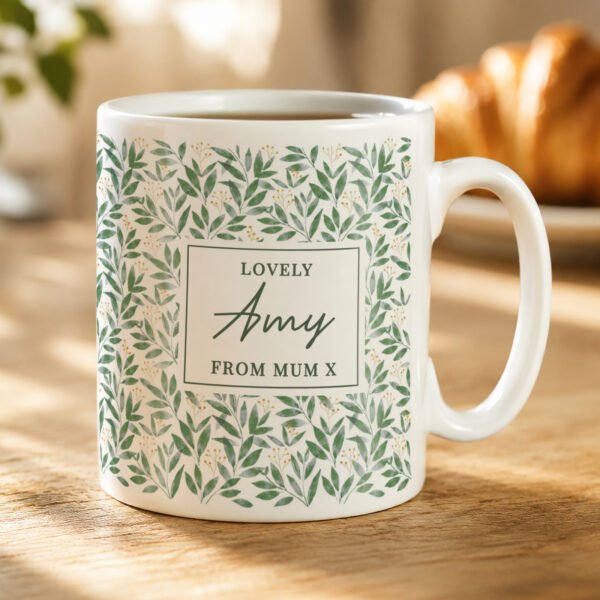 Personalised Green Leafy Pattern Ceramic Mug