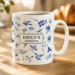 Personalised Blue Floral Design Ceramic Mug