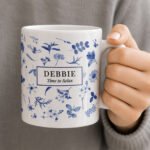 Personalised Blue Floral Design Ceramic Mug - Image 2