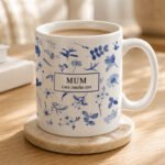Personalised Blue Floral Design Ceramic Mug - Image 3
