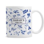Personalised Blue Floral Design Ceramic Mug - Image 4