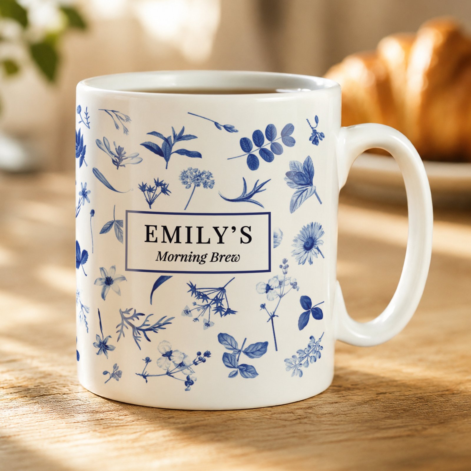P0805P86 Personalised Blue Floral Design Ceramic Mug Personalised Blue Floral Design Ceramic Mug - Image 1