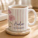 Personalised Floral Stripe Design Ceramic Mug - Image 4