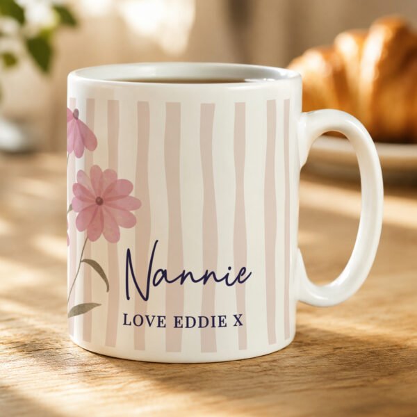 Personalised Floral Stripe Design Ceramic Mug