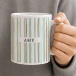 Personalised Green Striped Design Ceramic Mug - Image 2
