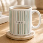 Personalised Green Striped Design Ceramic Mug - Image 3